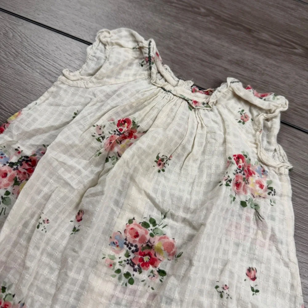 Bonpoint Girls Dress Floral Cotton Gauze Cream 12m